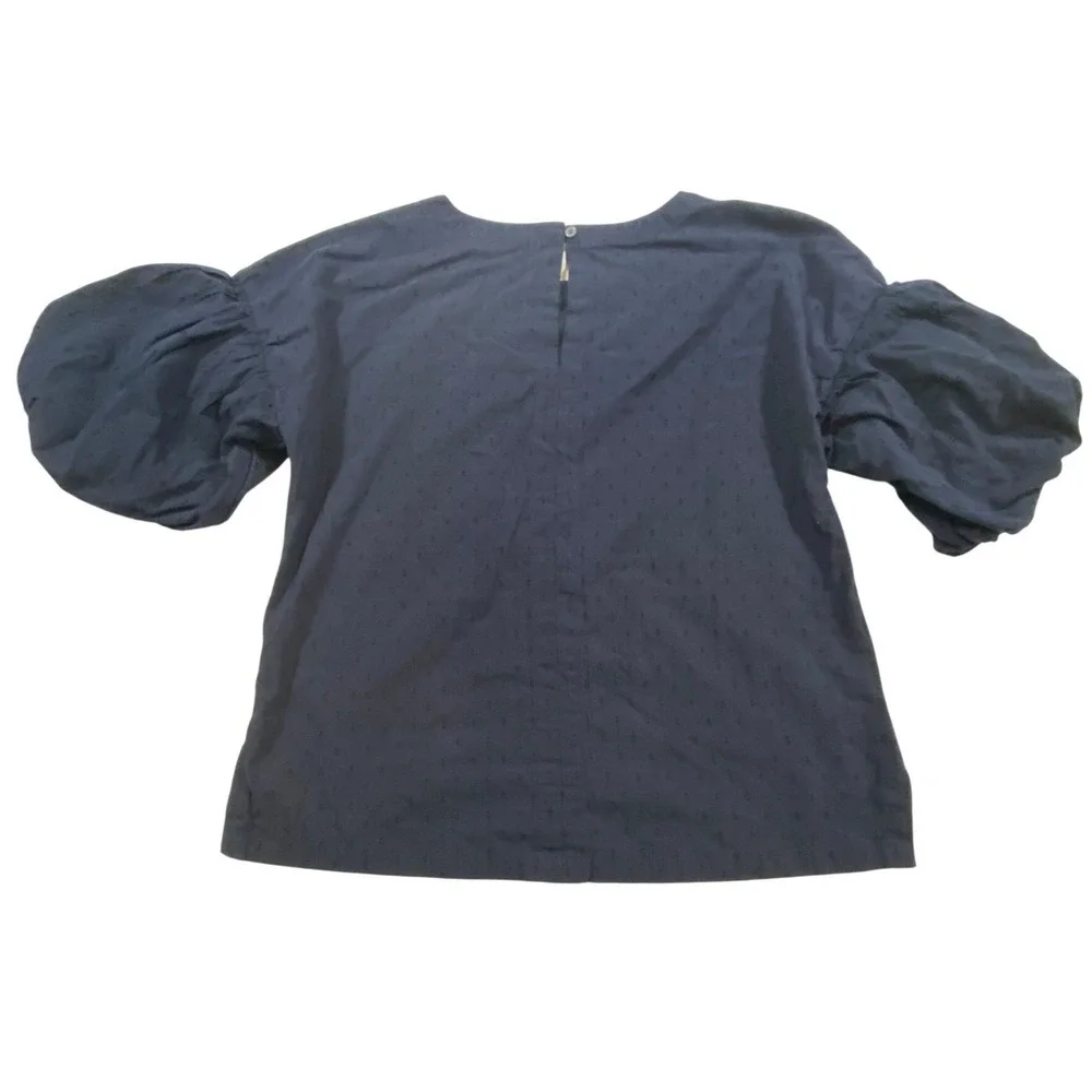 LOFT Navy Blue Swiss Dot Puff Sleeve Top‎ Women's Size Small